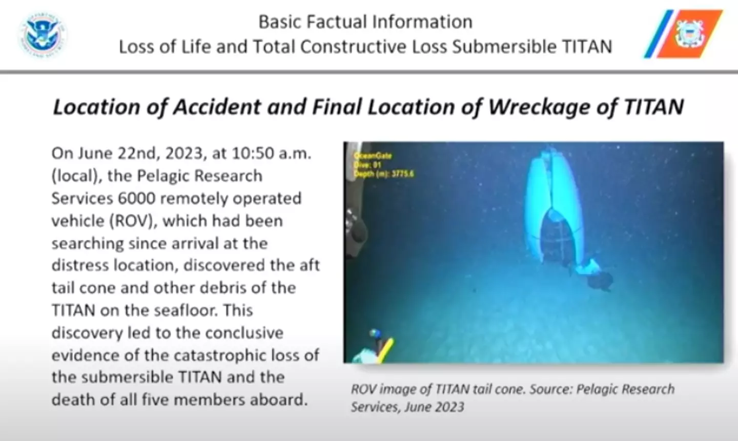 A picture of the Titan's wreckage was revealed during the hearing (Pelagic Research Services)