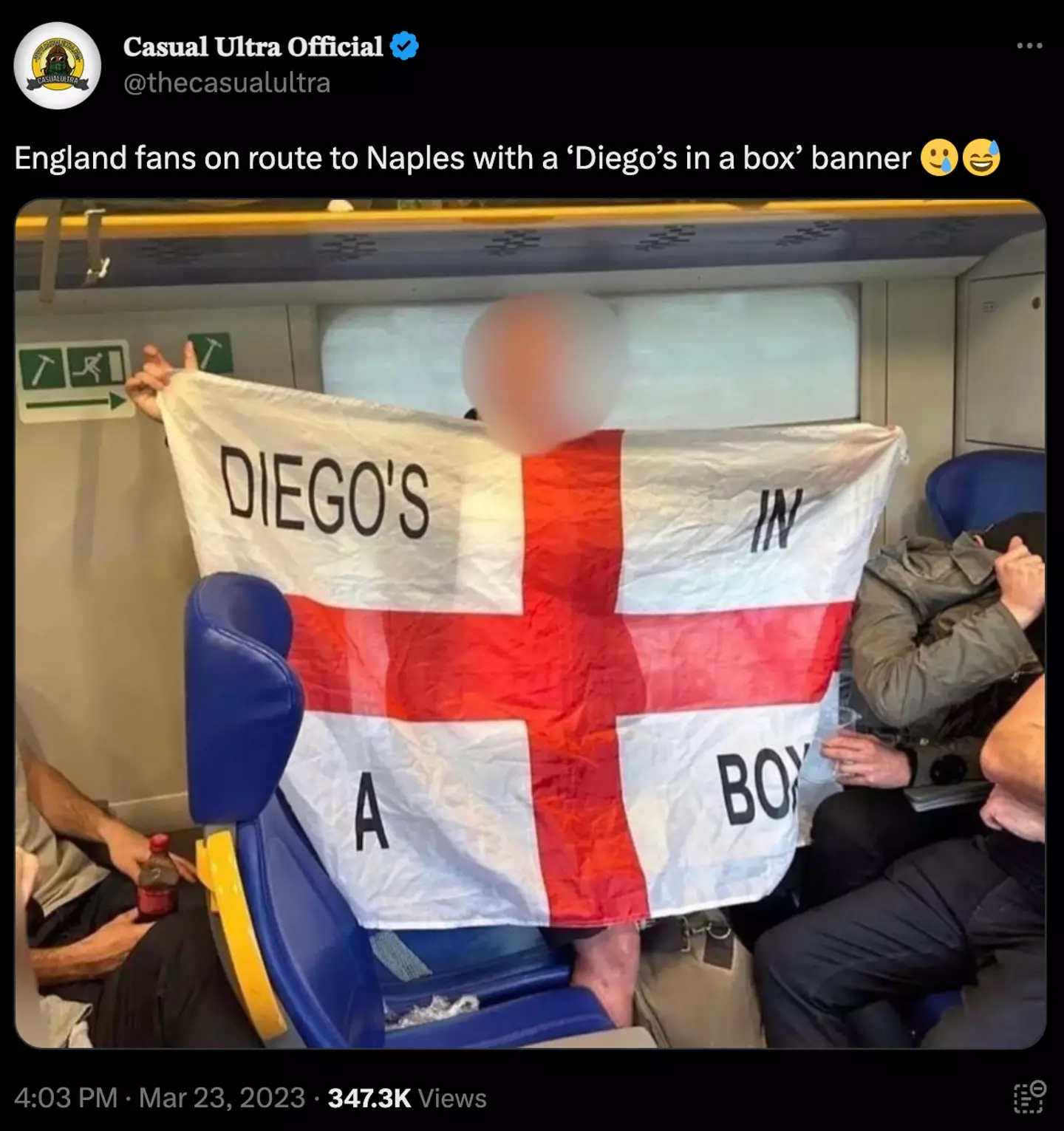 The flag mocks Diego Maradona's death in 2020.