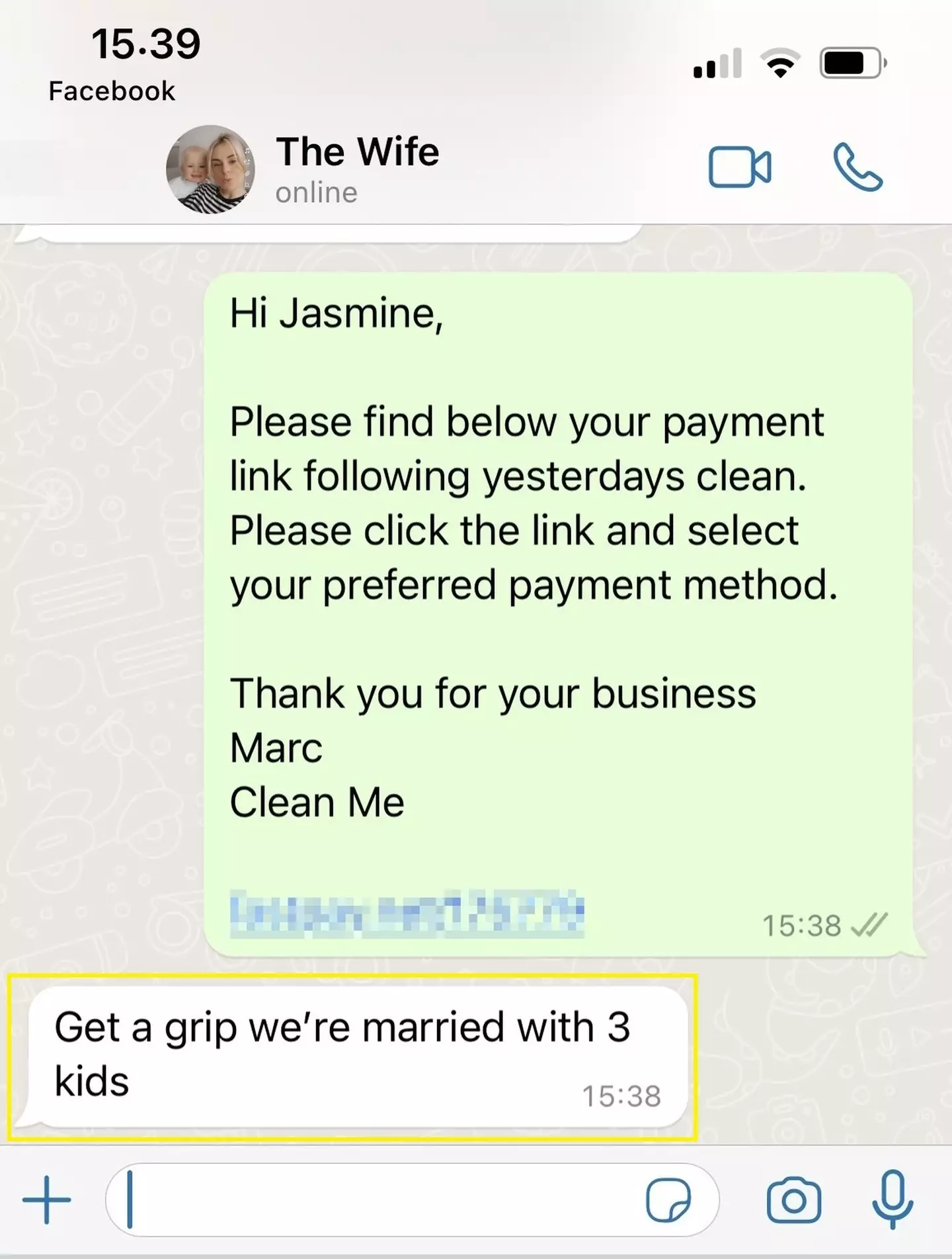 Marc's wife had a blunt response to his invoice.