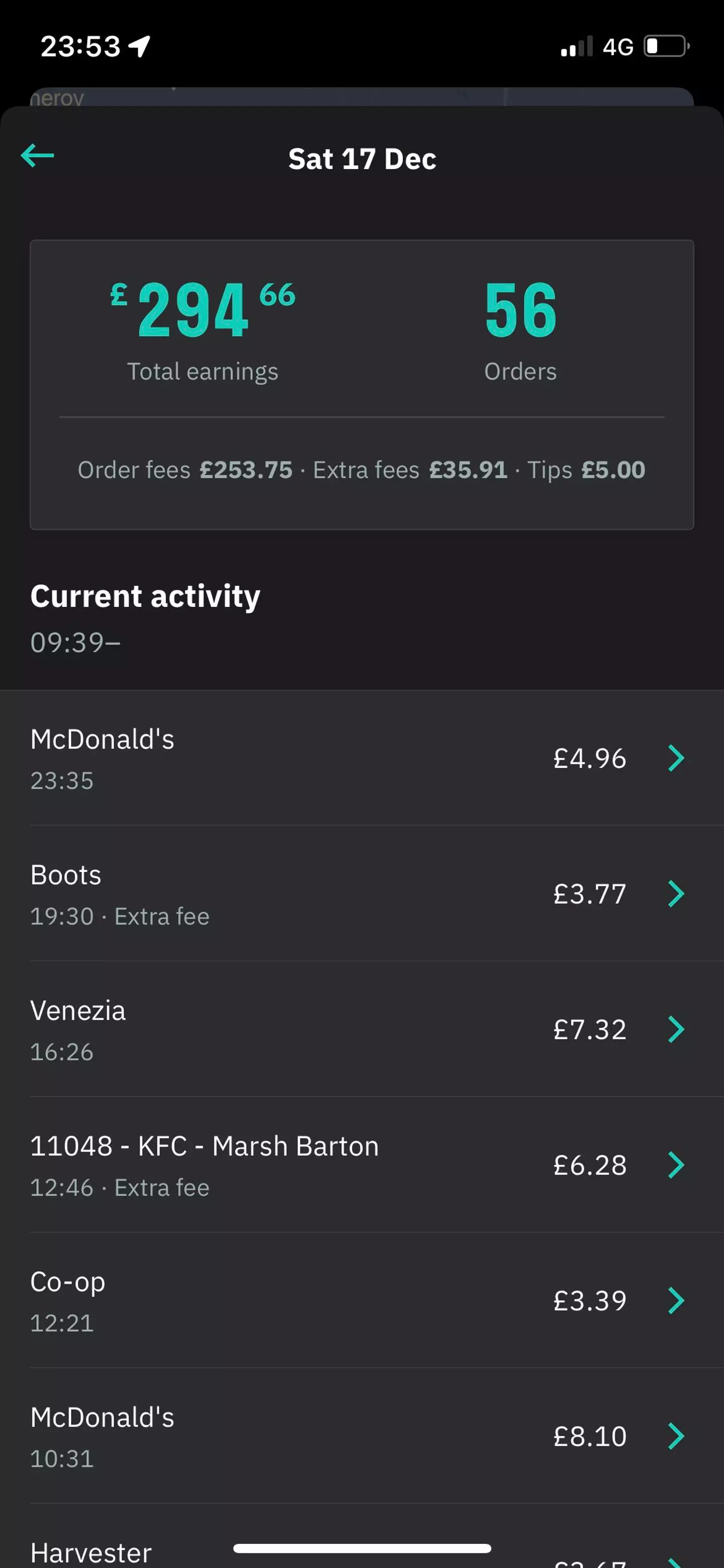 The Deliveroo driver earned a total of £294.66 in one day.