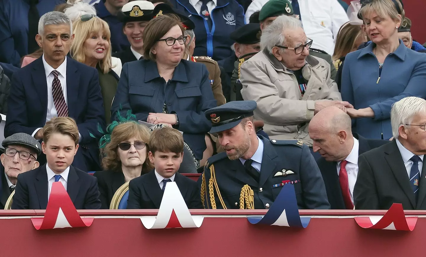 Prince Louis, seven, was sat next to Prince William to pay tribute to WWII veterans on the 80th anniversary of VE Day (Neil Mockford/GC Images)