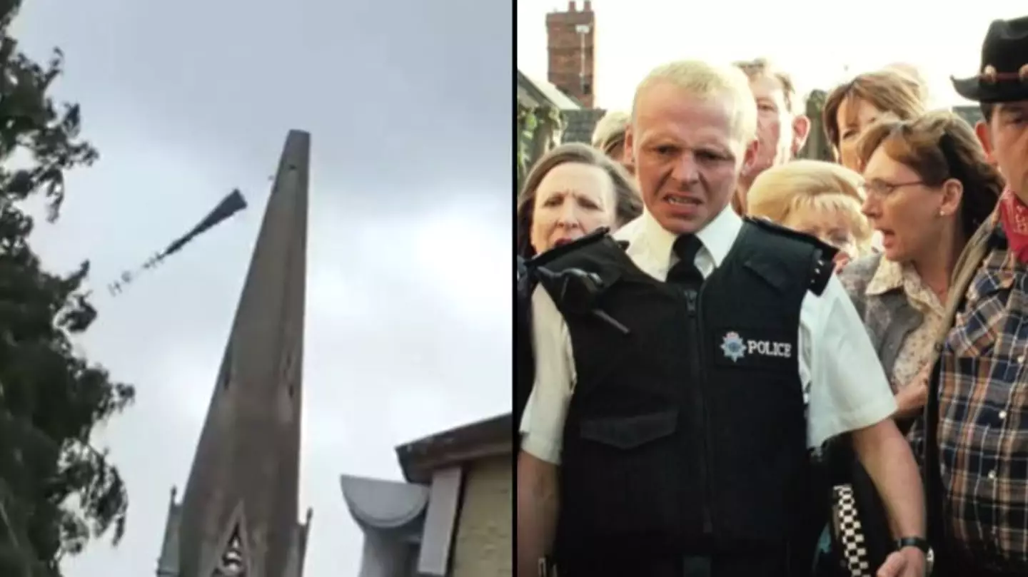 Storm Eunice Gives UK City Hot Fuzz Moment As Church Spire Crashes To The Ground