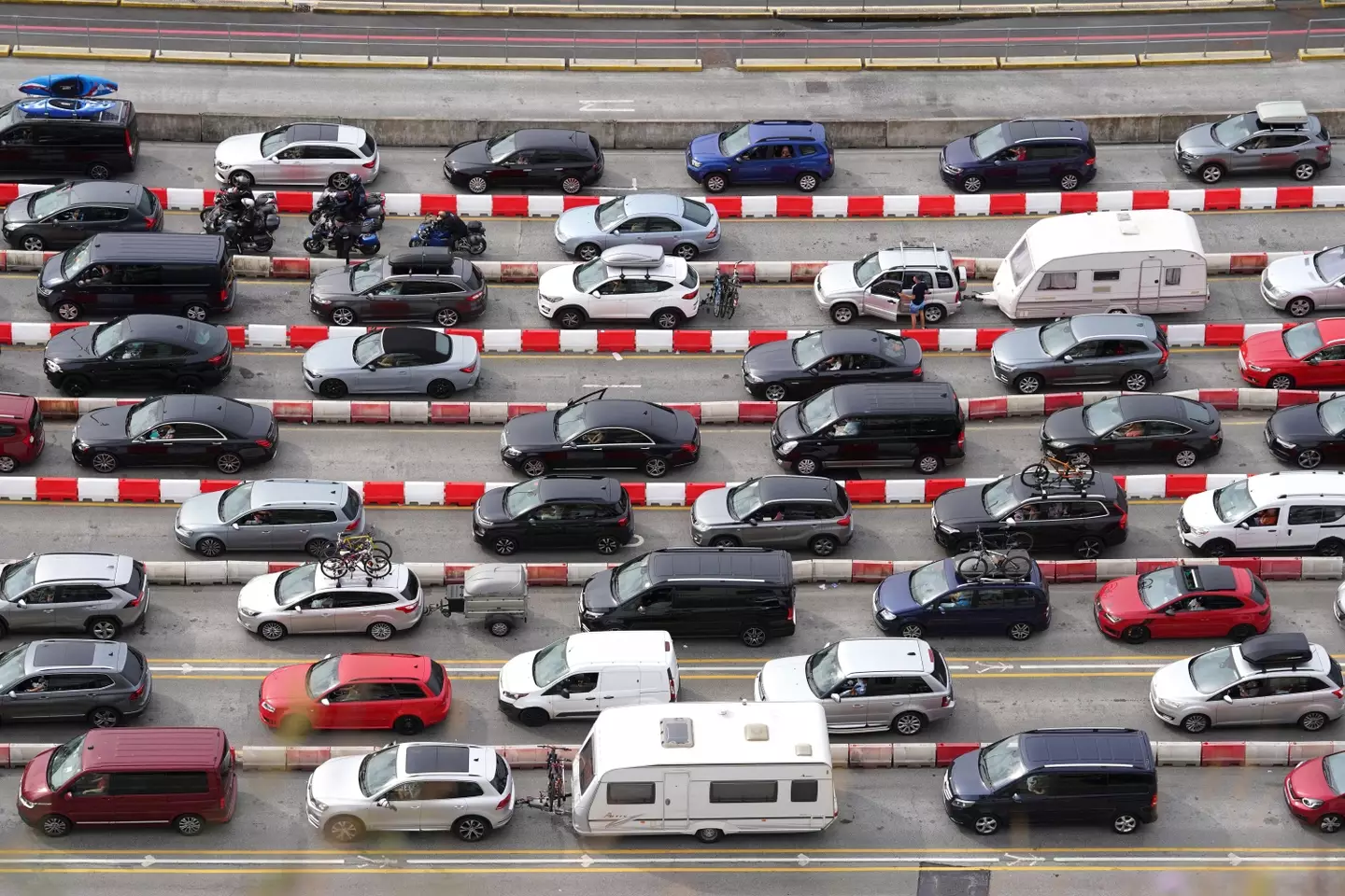 Cars queue at the Port of Dover.