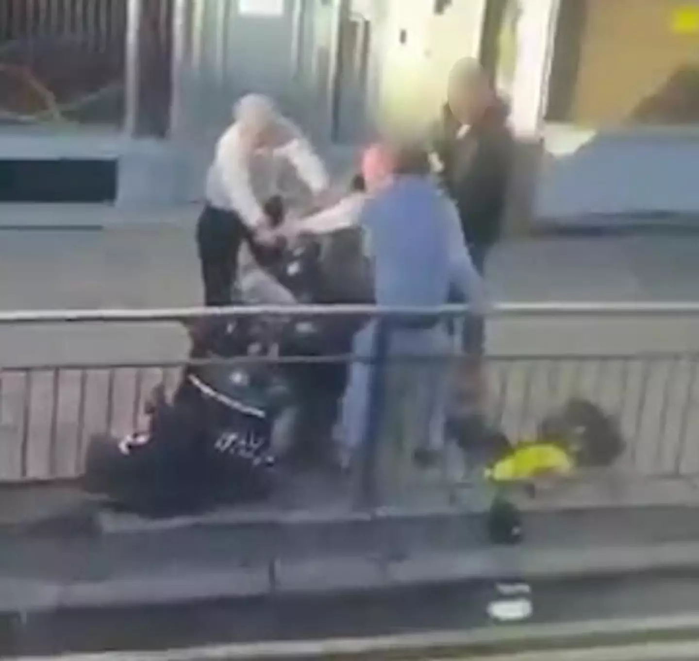 A man on a mobility scooter was filmed running over a woman in Hull before pinning a man against a barrier.