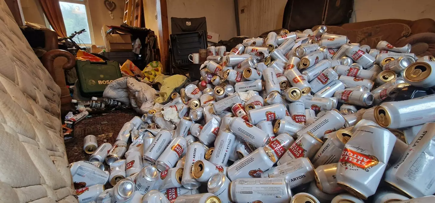 When the house clearers arrived at the property they found they had a mountain of Stella Artois cans to clean up.