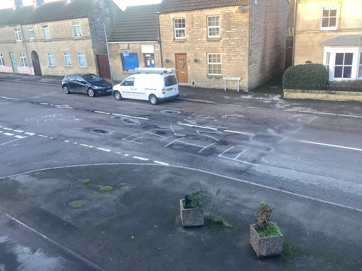 People spotted rude messages had been daubed across their road.