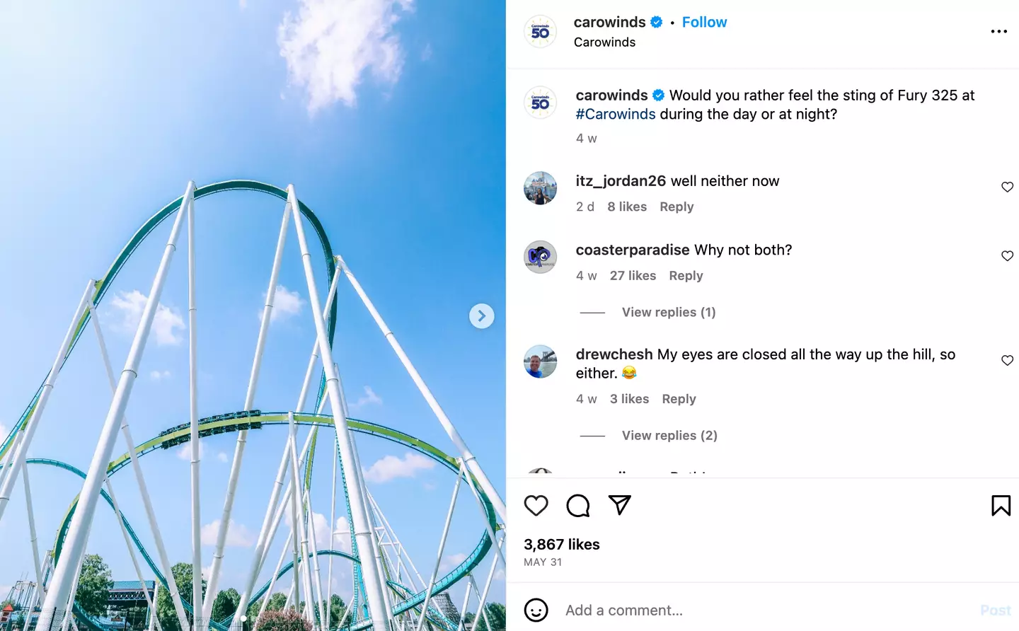 Fury 325 is one of Carowinds' biggest attractions.