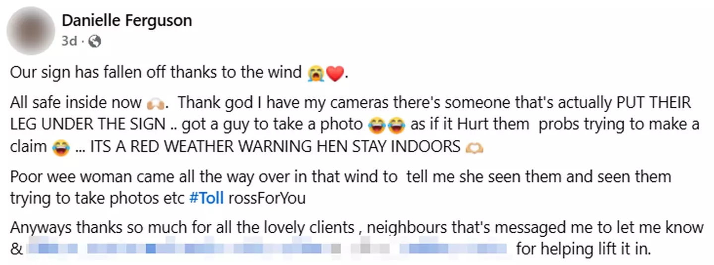 The salon owner wrote about the incident on Facebook (Kennedy News and Media)