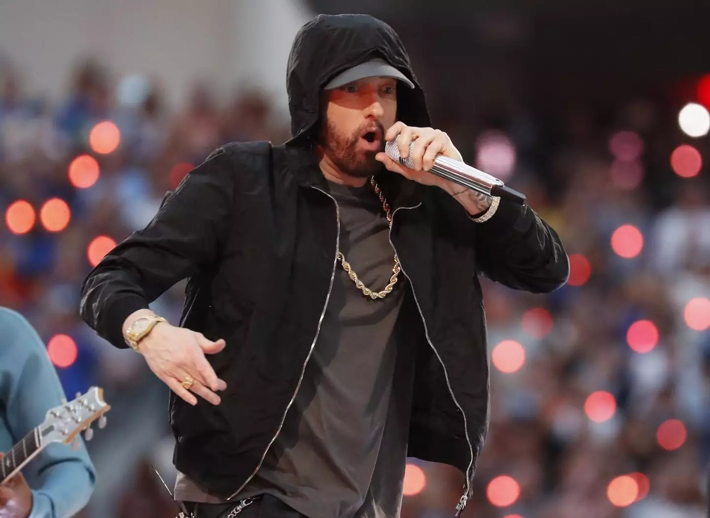 Eminem performing at the Pepsi Super Bowl LVI Halftime Show earlier this year.