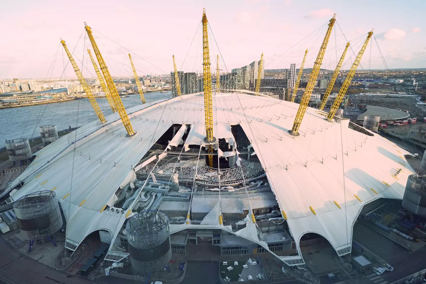 The roof of the O2 arena was ripped off by the extreme weather.
