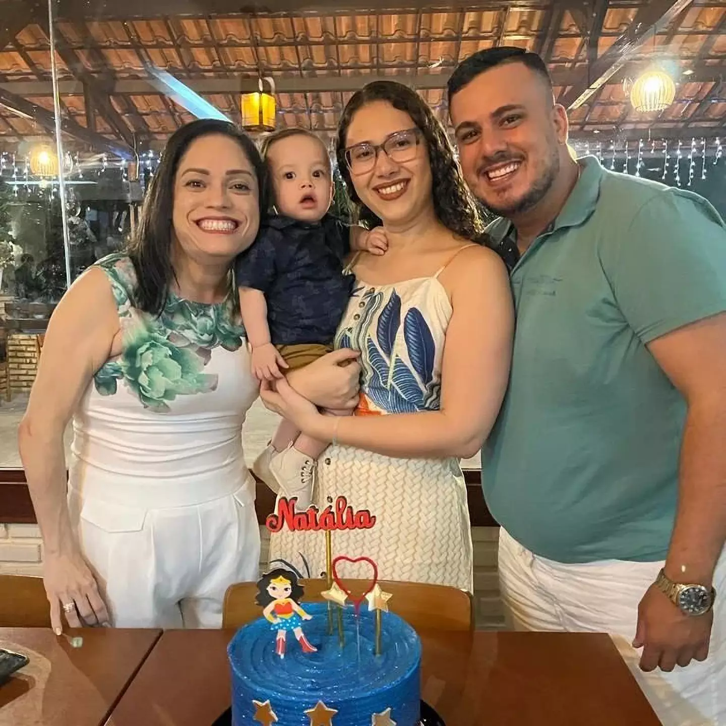 Natalia Nogueira and Jamille Ferreira, and dad Ruan Vieira with baby Bernardo.