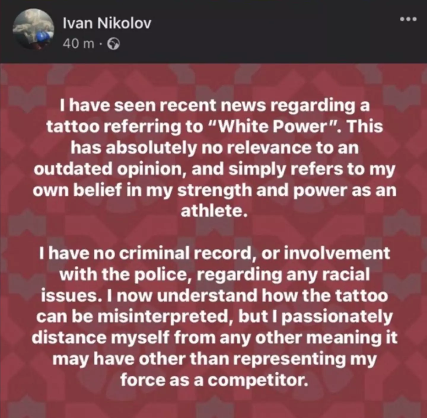 Ivan Nikolov appeared to respond to the backlash about his tattoos.