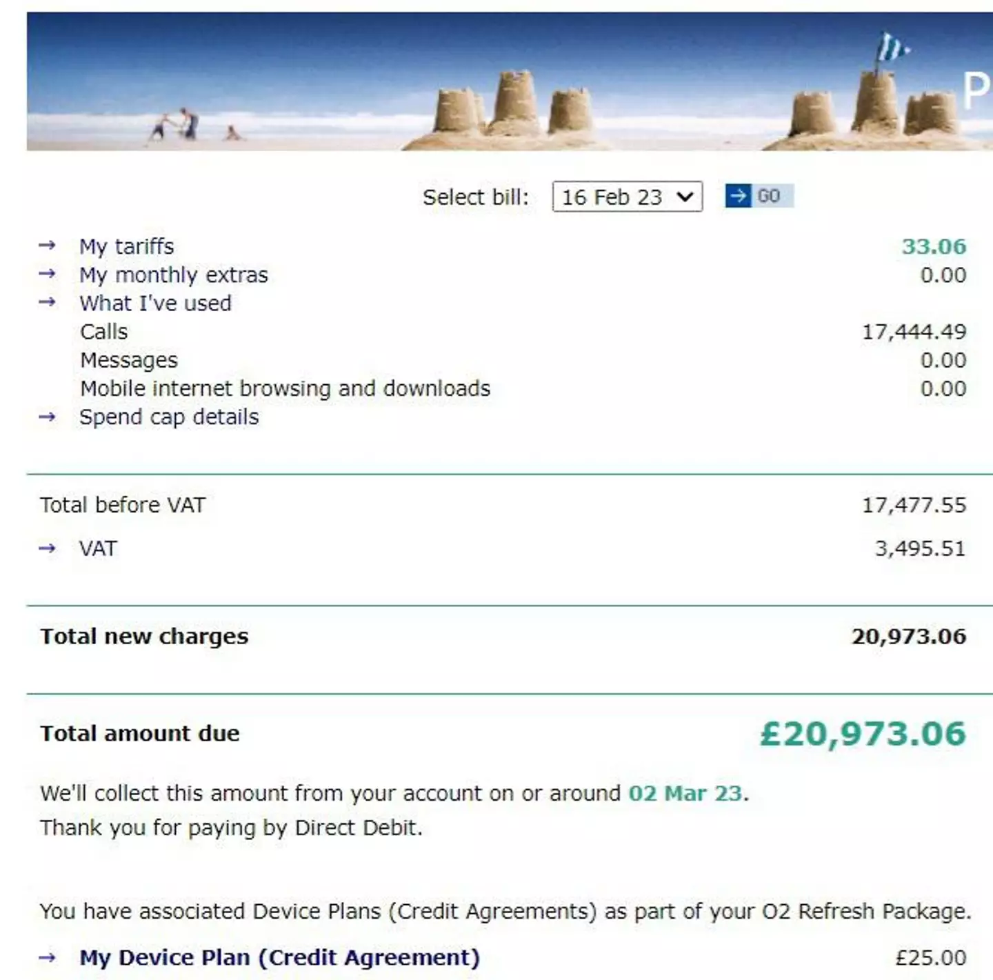 The man's bill after his phone was stolen.