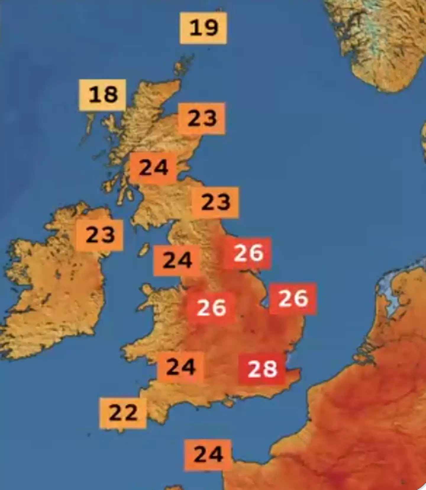 The Met Office's forecast for the afternoon of 24 June 2024. (X/Met Office)