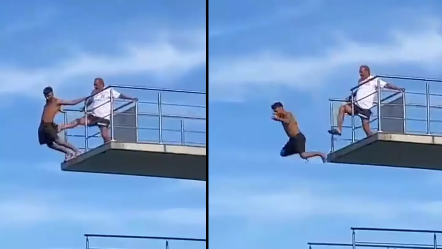 Lifeguard kicks boy off diving board after he refuses to come down