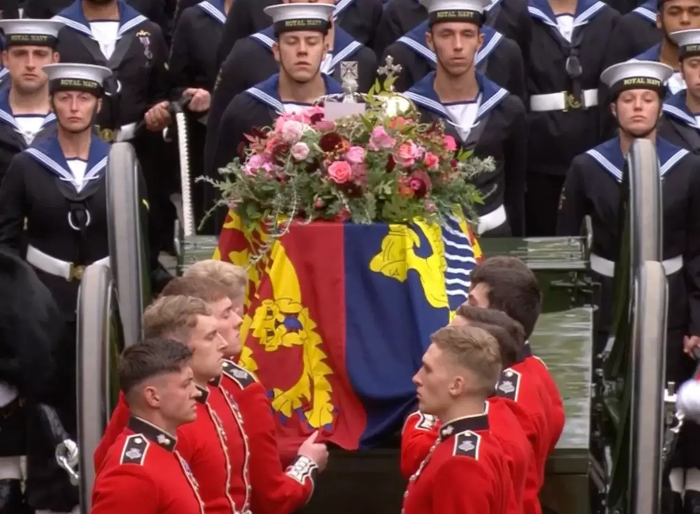 The pallbearers waiting before carrying Queen Elizabeth II's coffin.