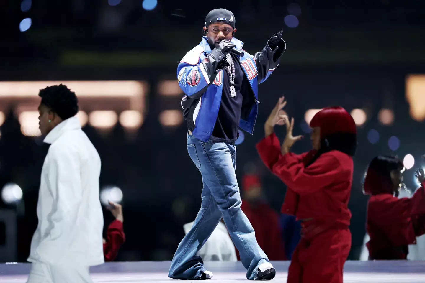 Kendrick Lamar during his performance (Emilee Chinn/Getty Images)