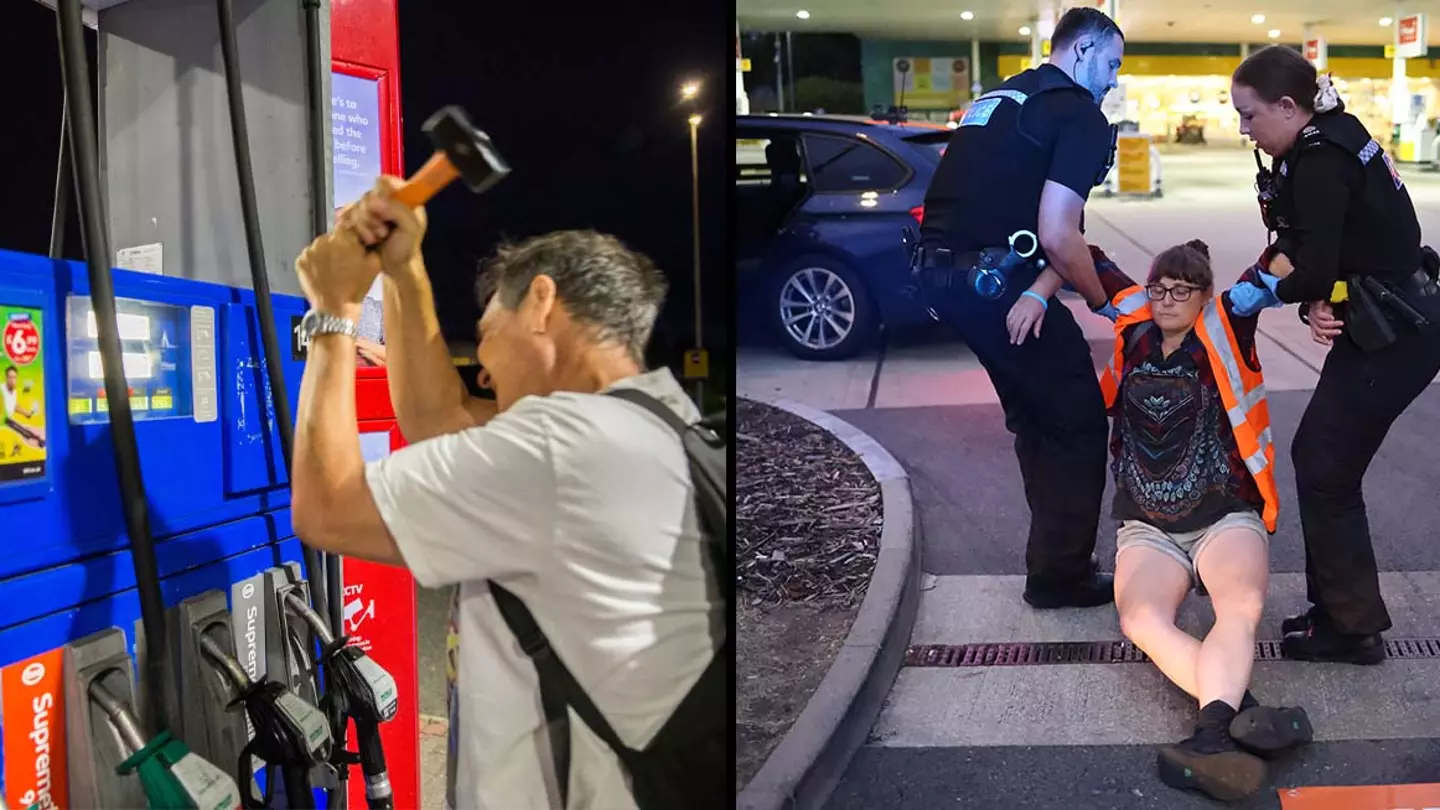 Climate protesters ‘smash up’ petrol pumps and glue themselves to ground at major motorway stations