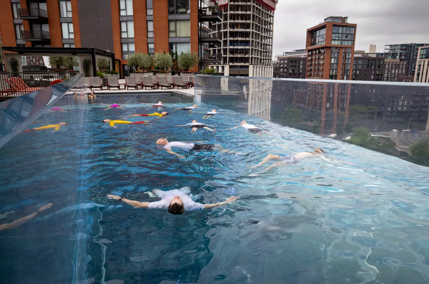 George took part in a float masterclass in London's Sky Pool.