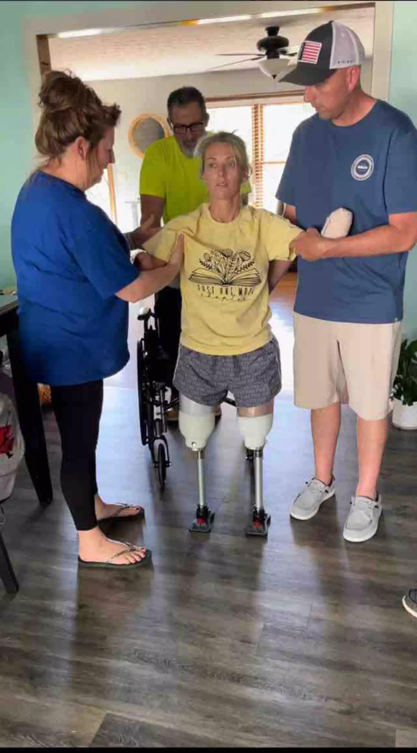 The latest update shows Cindy walking with her prosthetic legs. (GoFundMe/ Miraclesformullins)