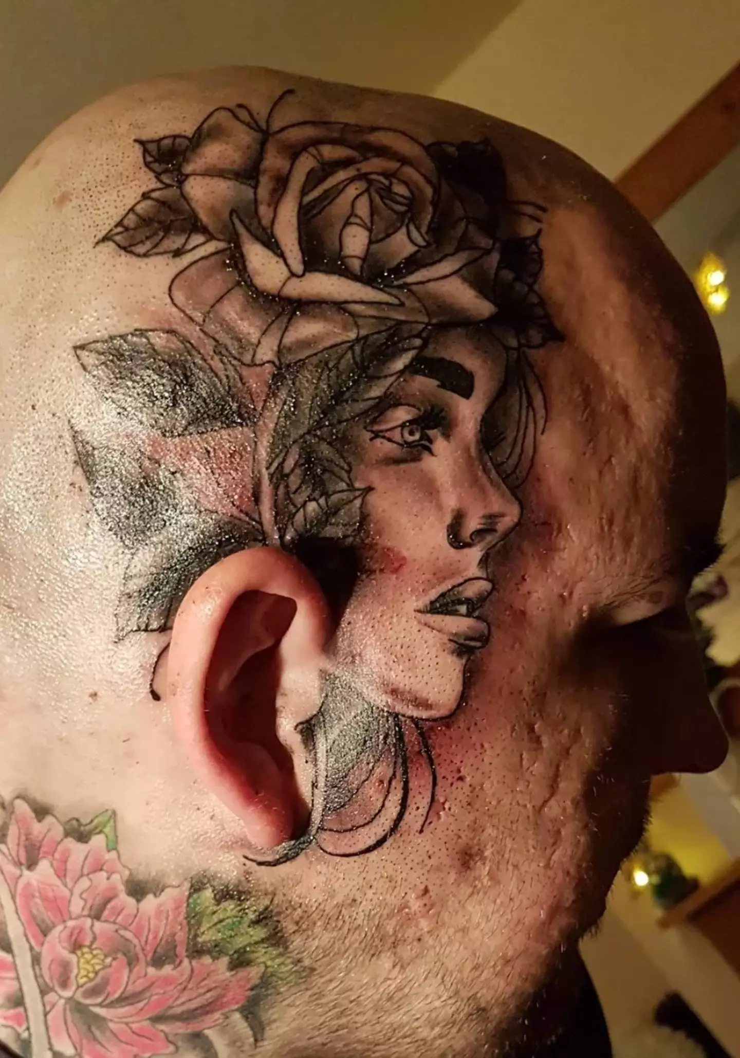 This wasn’t his first head-tattoo-rodeo - he already has a woman and mandala tattoo on his head.
