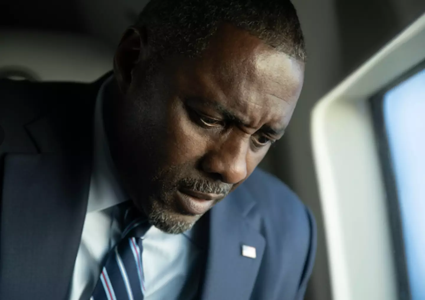 Elba plays the US President. (Eros Hoagland © 2025 Netflix, Inc.)