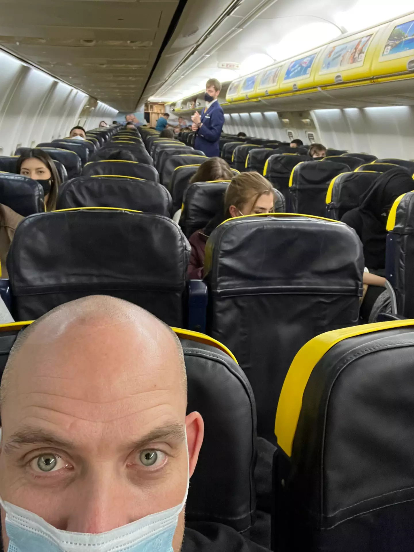 Simon on board the Ryanair flight.