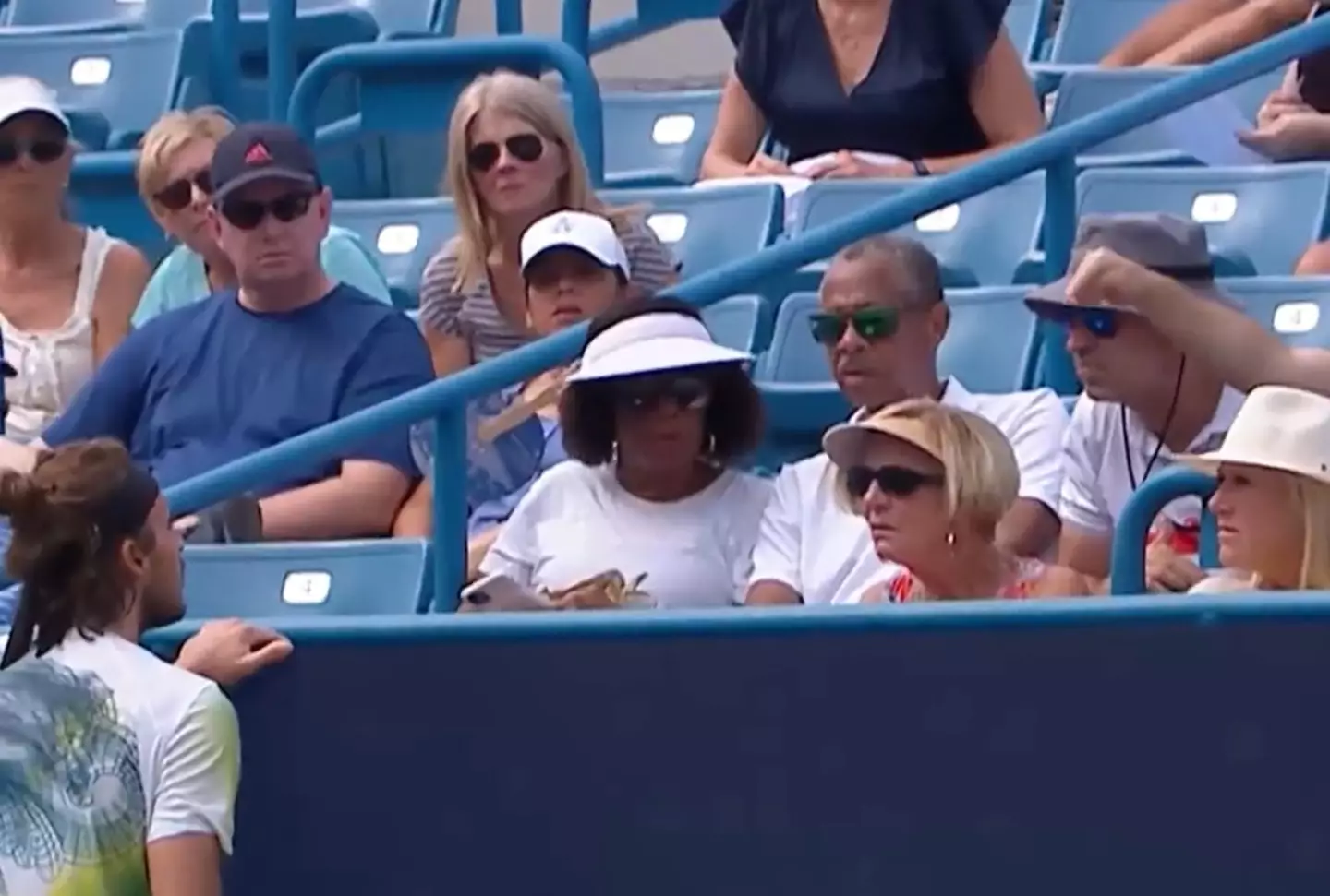 Tsitsipas went over to the crowd to ask who was pretending to be a bee, and some pointed out the offending buzzer.