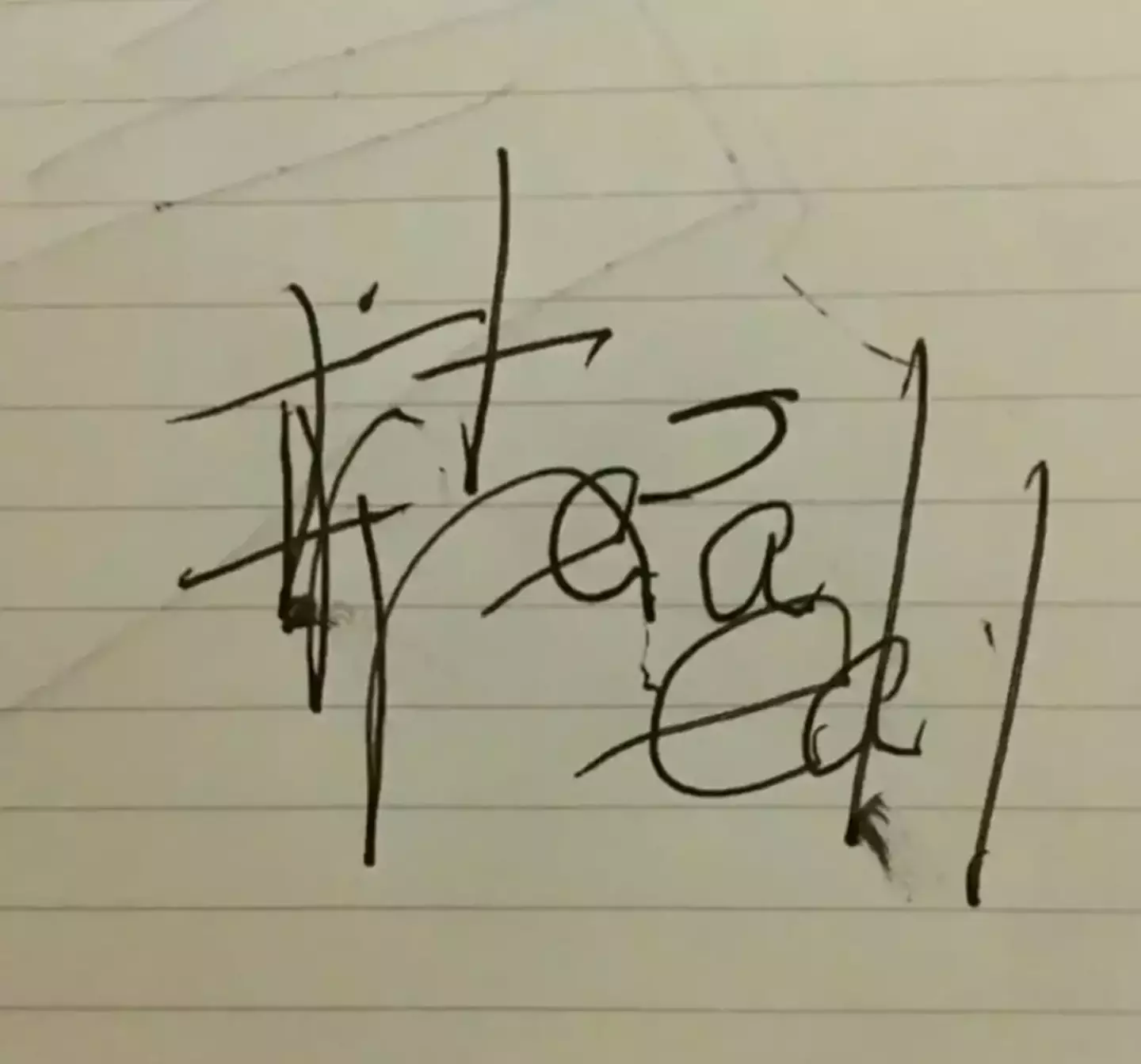 The note where Tina wrote 'it's real' to her family (Tina Hines)