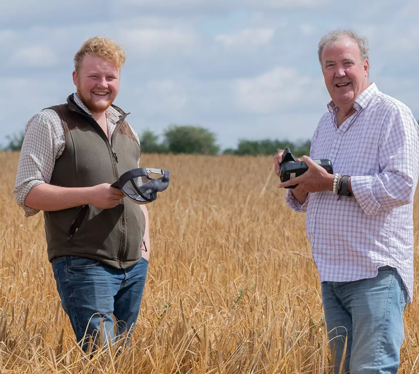 Jeremy Clarkson and Kaleb Cooper filming for season two of Clarkson's Farm.