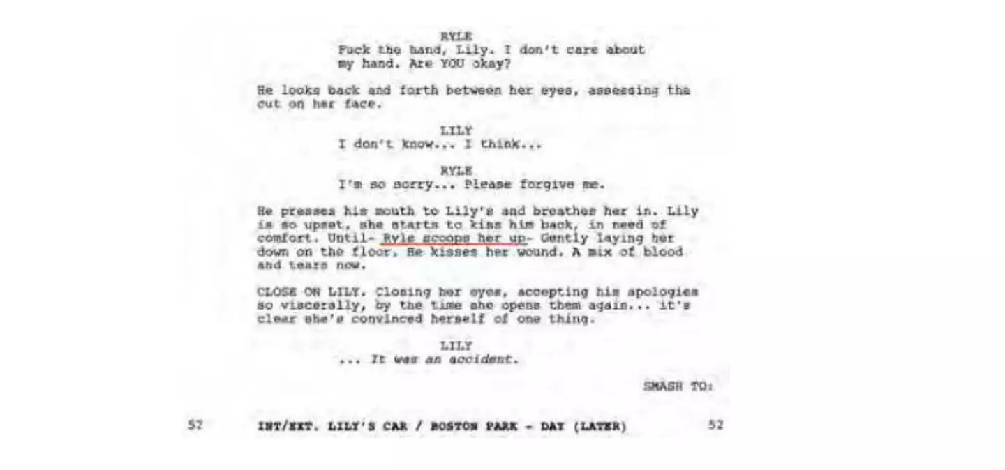 The section of script in which Baldoni claims he was set to lift Lively (Bryan Freedman via TheLawsuitInfo)