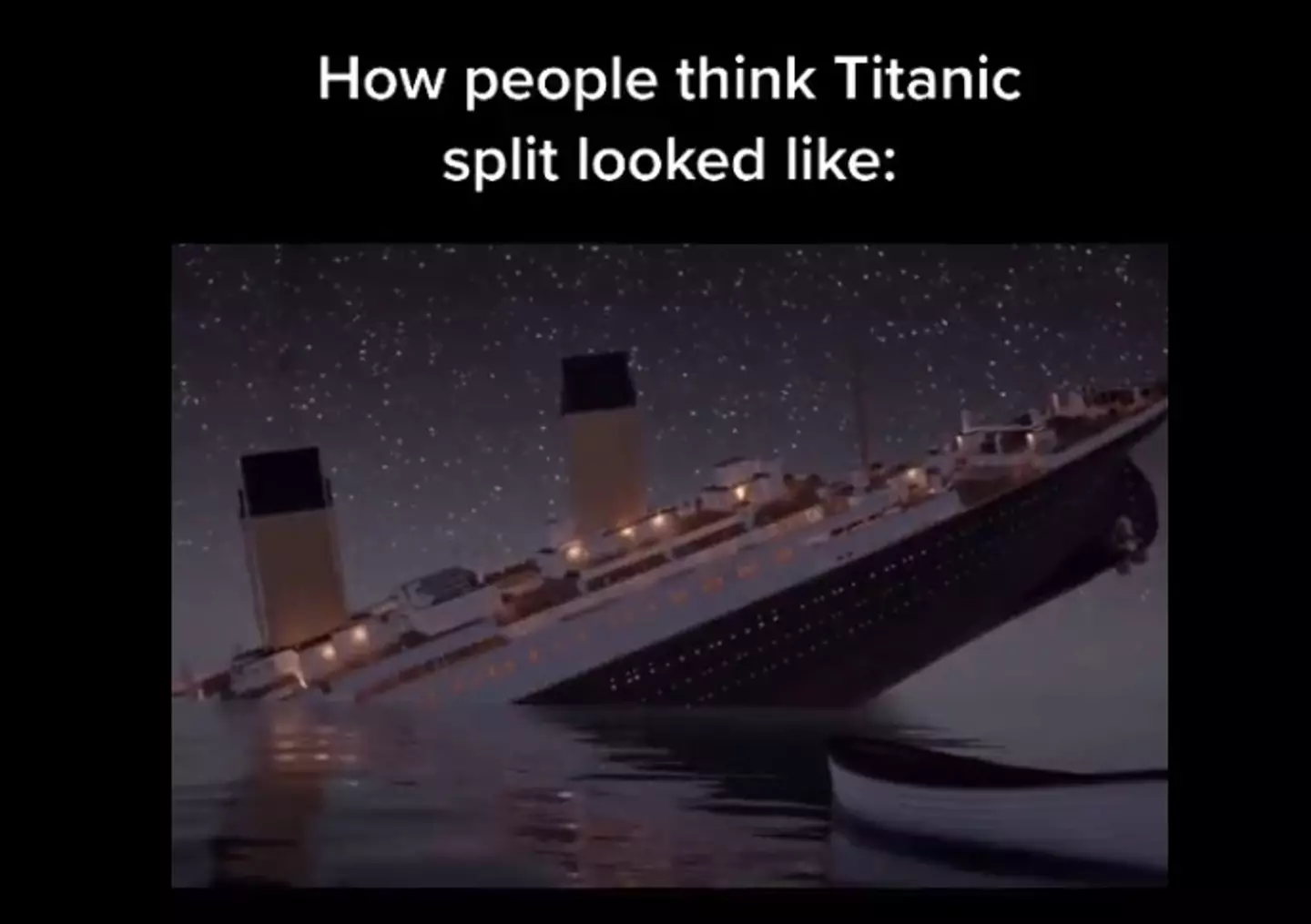 People often picture the Titanic sinking under the illumination of the night sky.