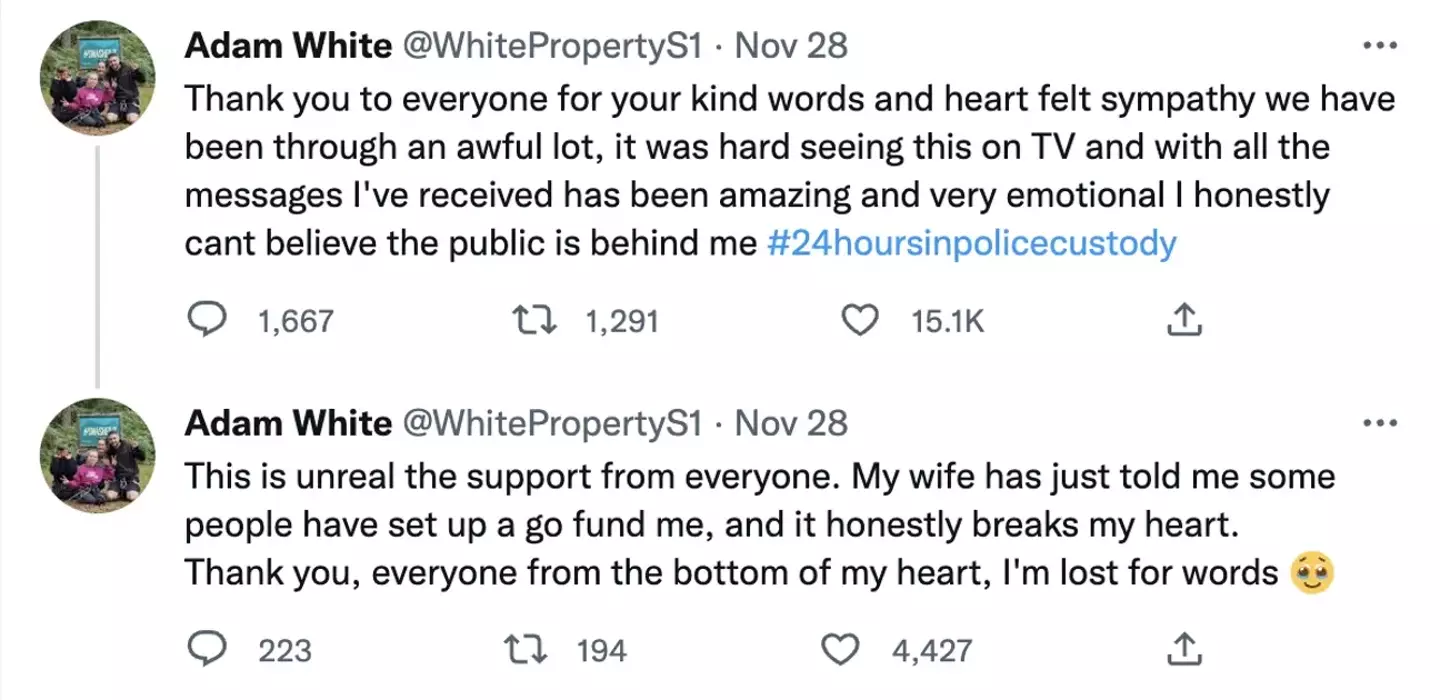 White tweeted to thank the public for their support.