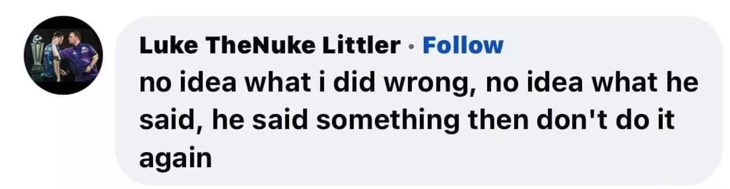 Luke Littler reacted to the tense moment on social media.