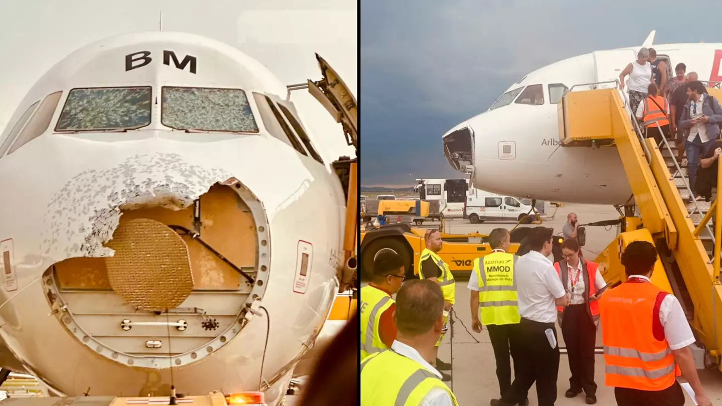 Pilots forced to land plane 'blind' after hail storm smashes windows and rips off nose