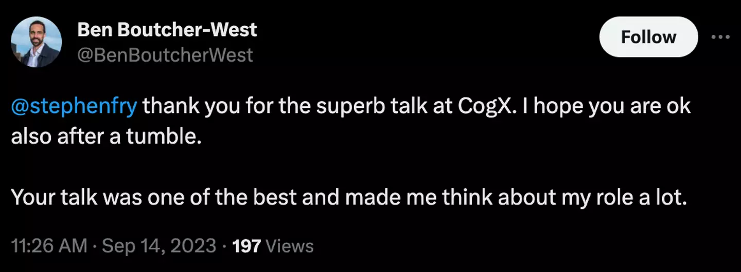 An attendee took to social media to thank Fry.