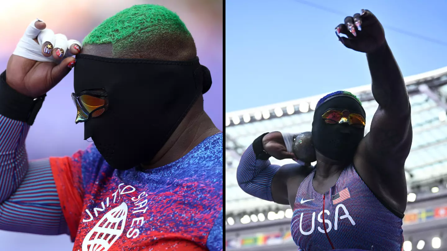 Olympic shot putter who wears full face mask 'almost quit' after 18 month ban for missing three drugs tests