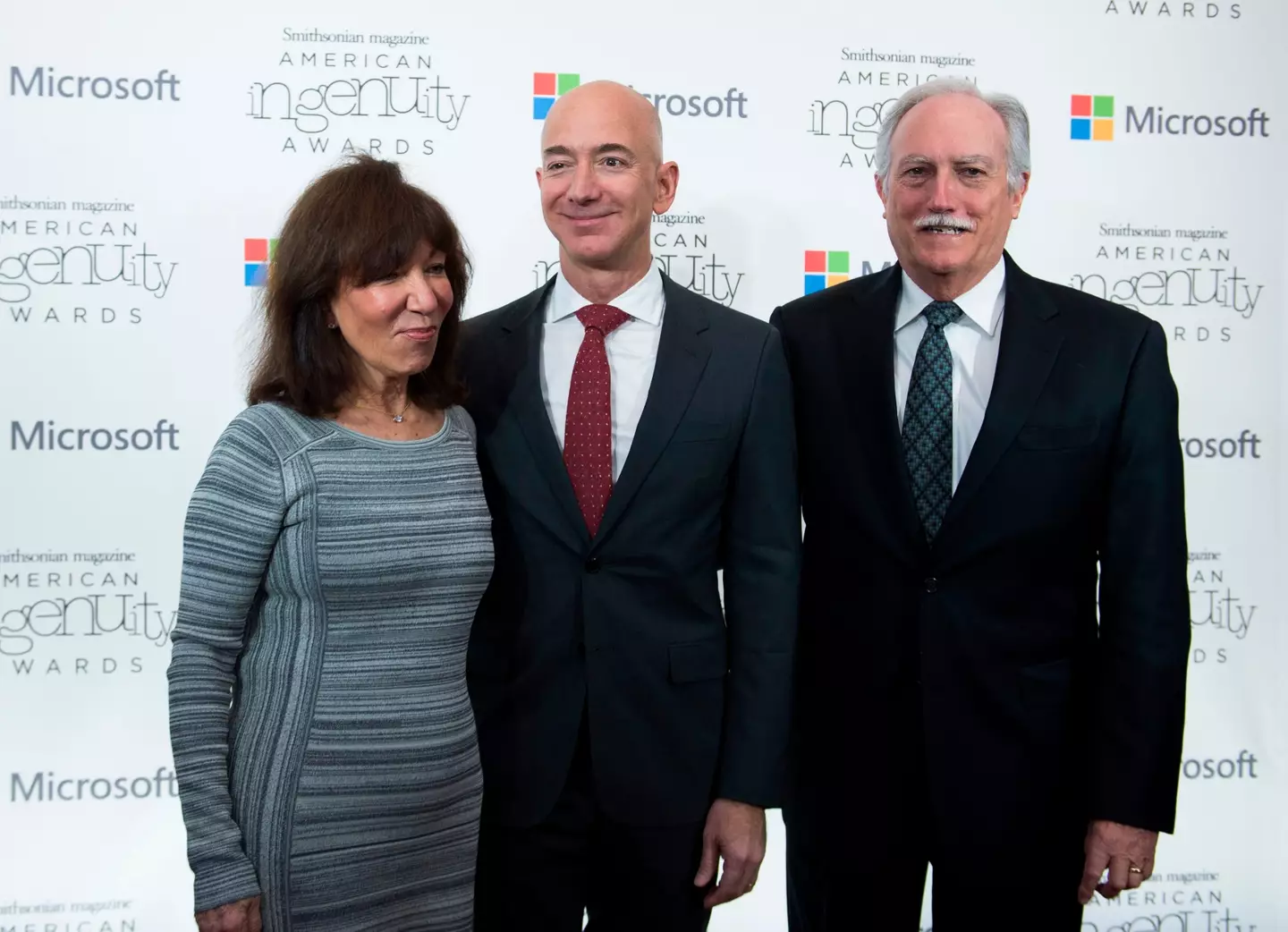 Jeff Bezos pictured with Jacklyn and Miguel in 2016 (MOLLY RILEY/AFP via Getty Images)