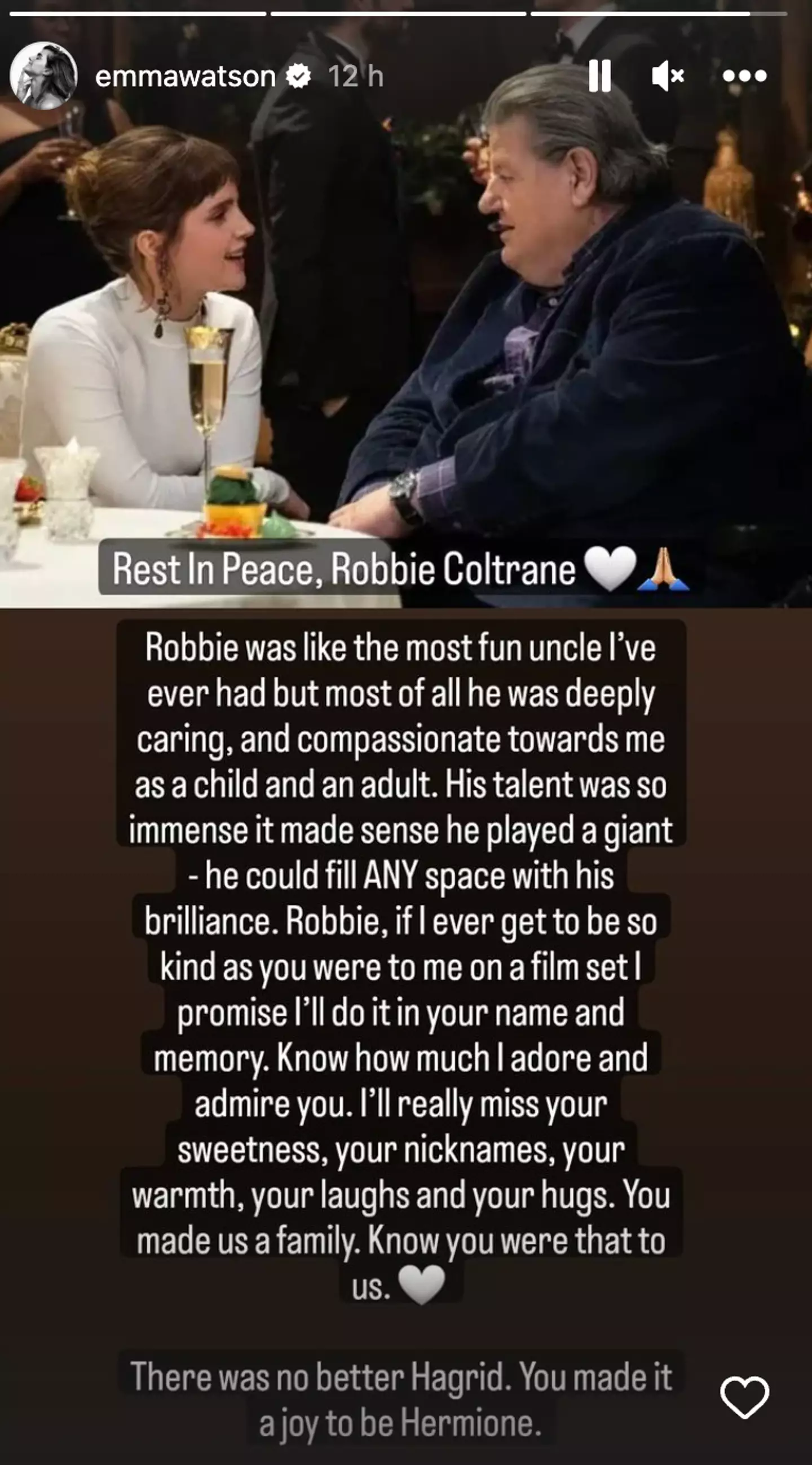 Emma Watson took to her Instagram Stories to share her memories of Coltrane.