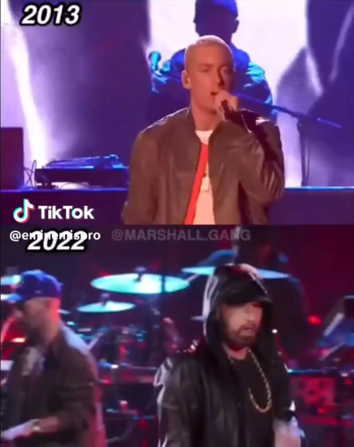 Nine years may have passed between the clips, but Eminem's rapping ability hasn't changed one bit.
