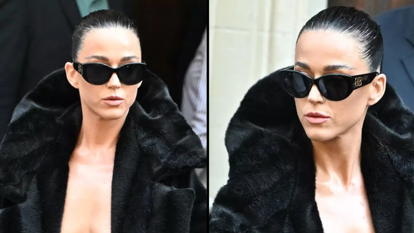 Katy Perry arrives at Balenciaga fashion show with bizarre braless outfit