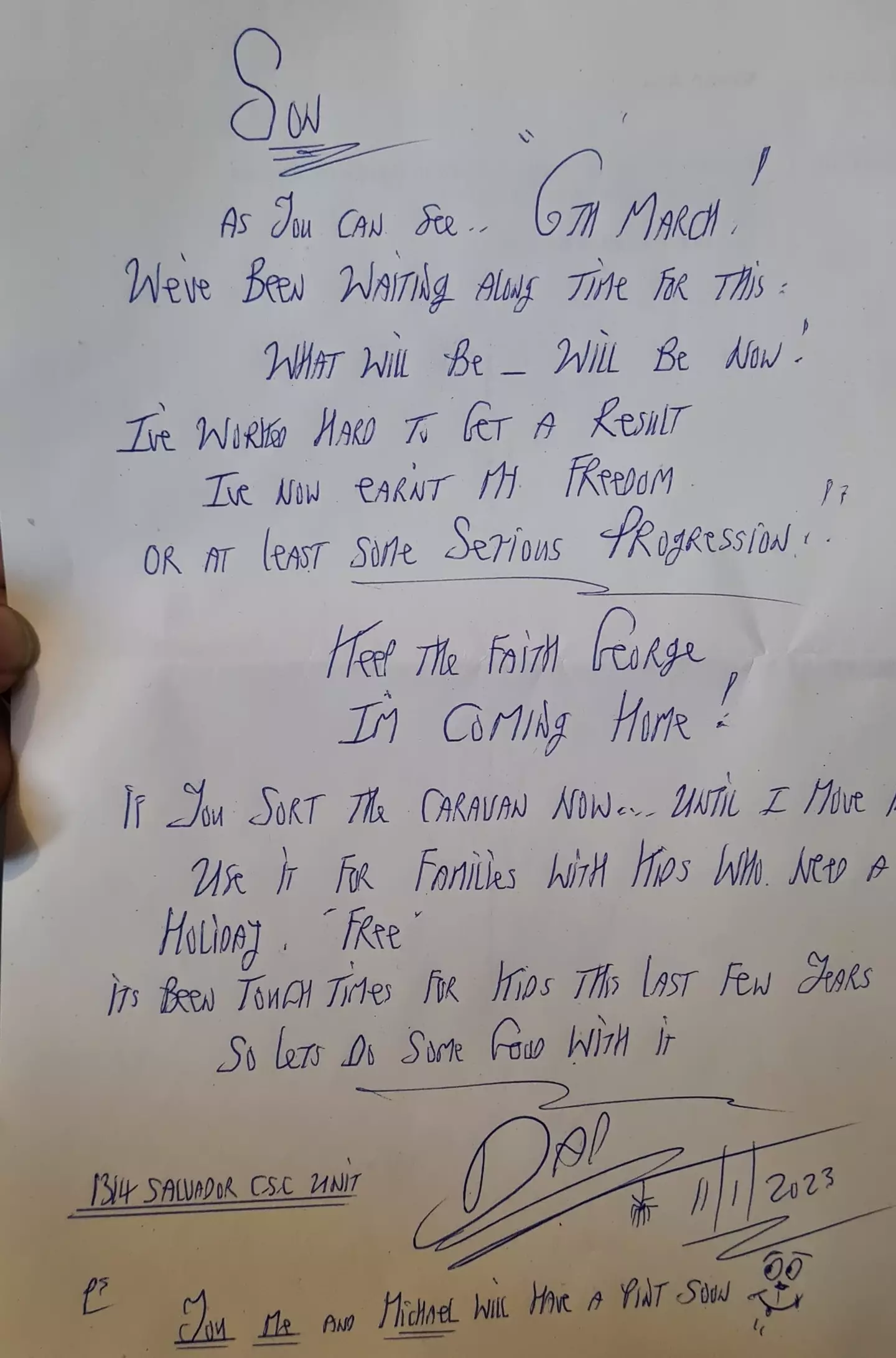Bronson wrote to his son about the parole hearing.