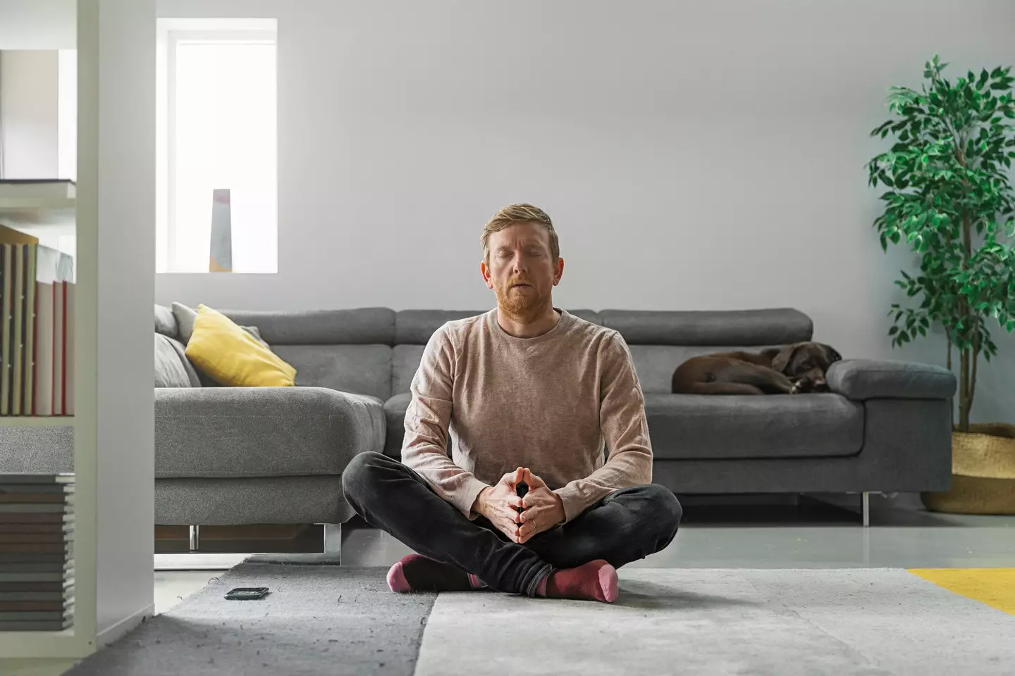 "I can't get up, I'd better pretend I've got really into meditation."