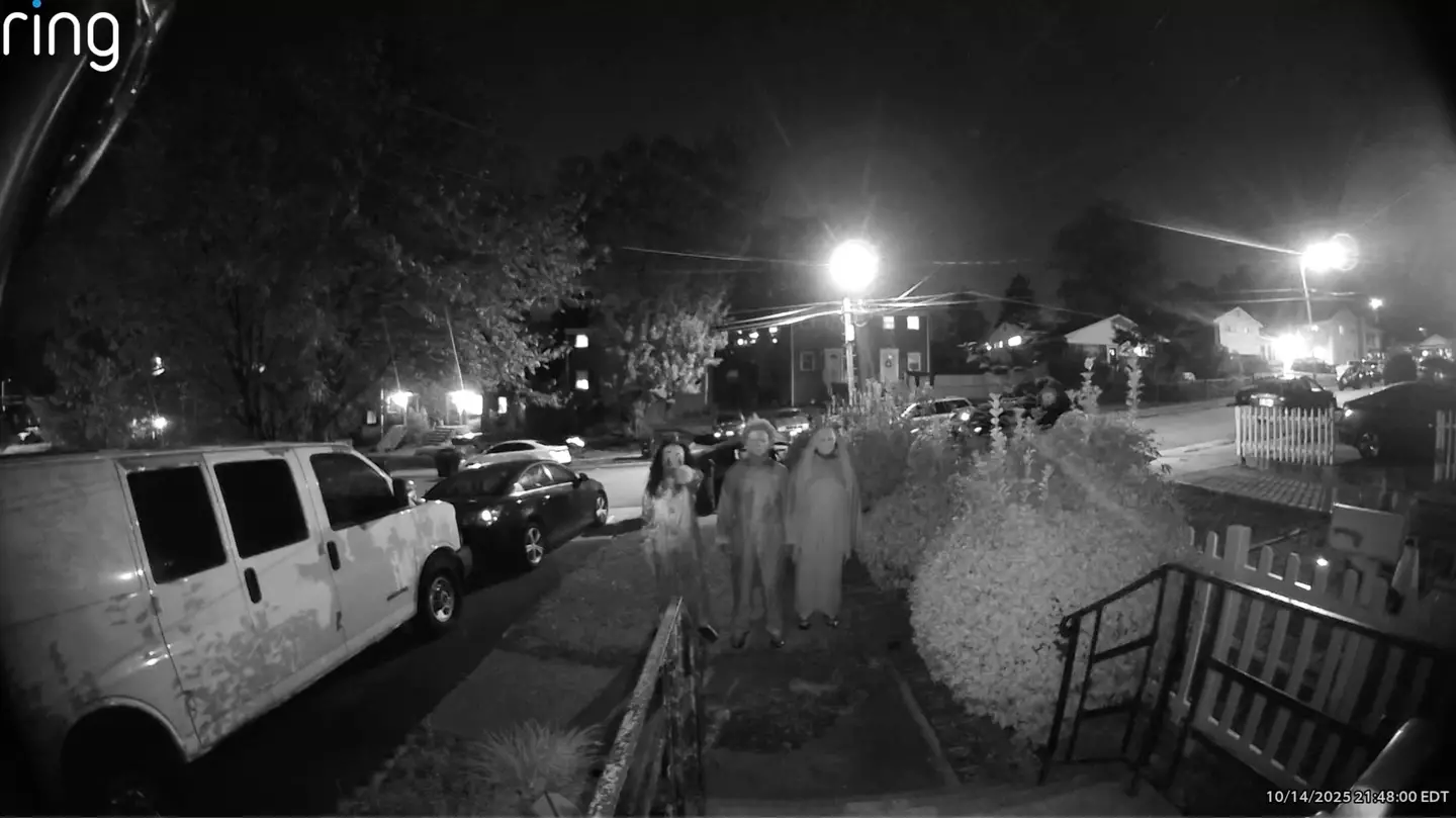 The terrifying footage showed how the masked trio taunted the homeowner for more than 10 minutes (Shayla Whiteside/Storyful)