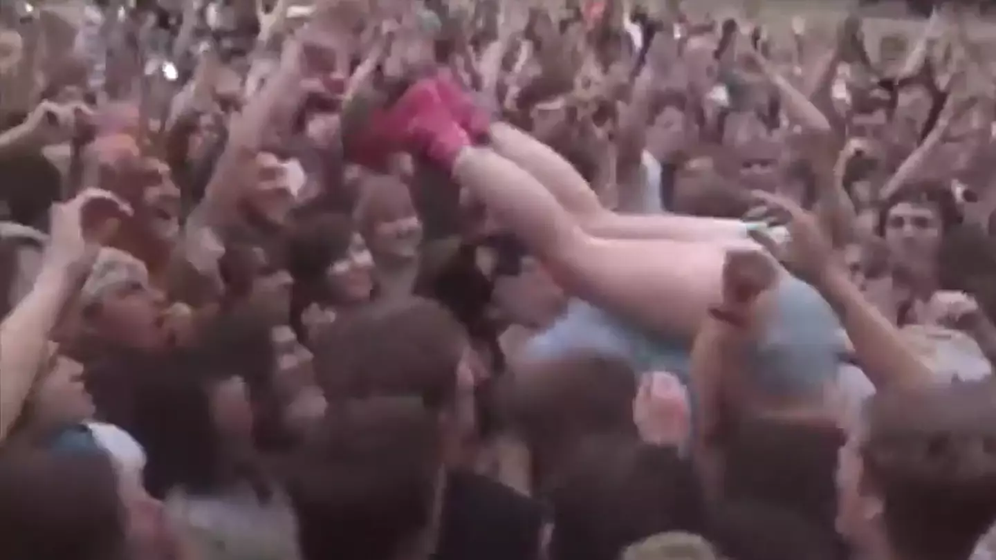 The crowd surfing did not exactly go to plan.