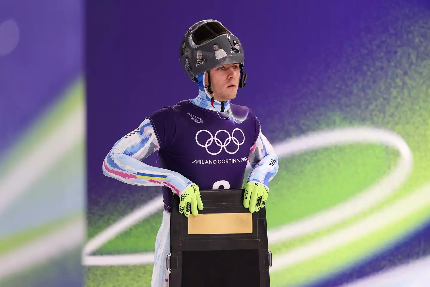 The skeleton racer refused to remove the 'helmet of remembrance' (Richard Heathcote/Getty Images)