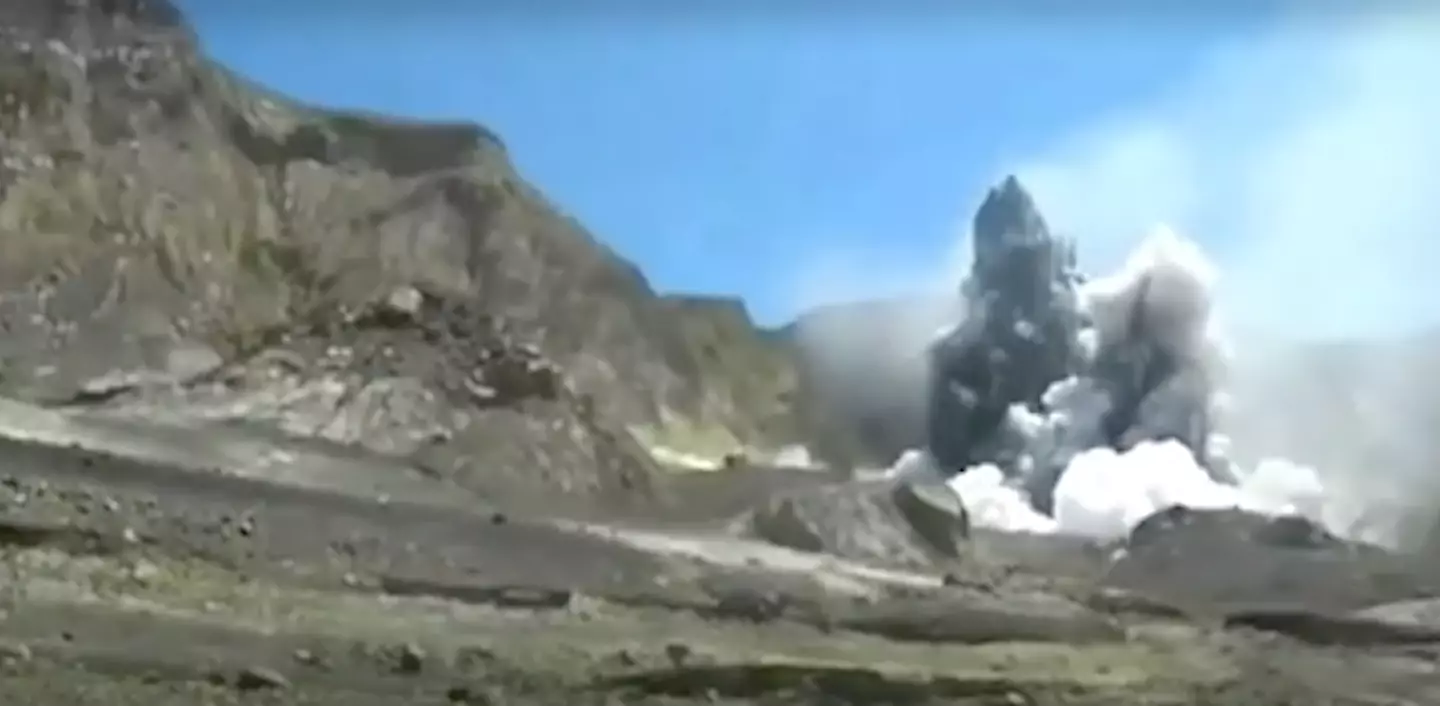 The volcanic eruption can be seen in the video.