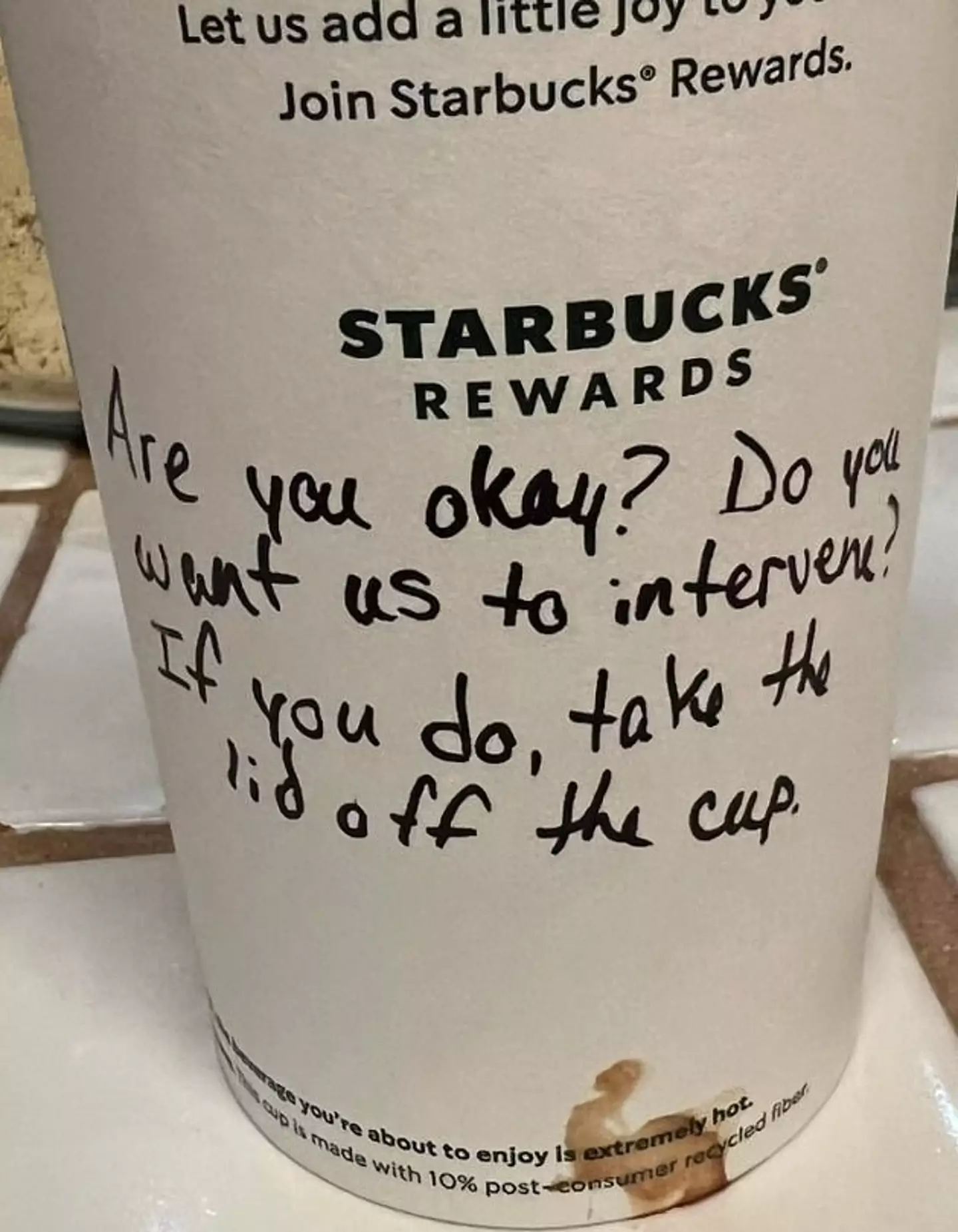 The message the Starbucks barista left on the cup.