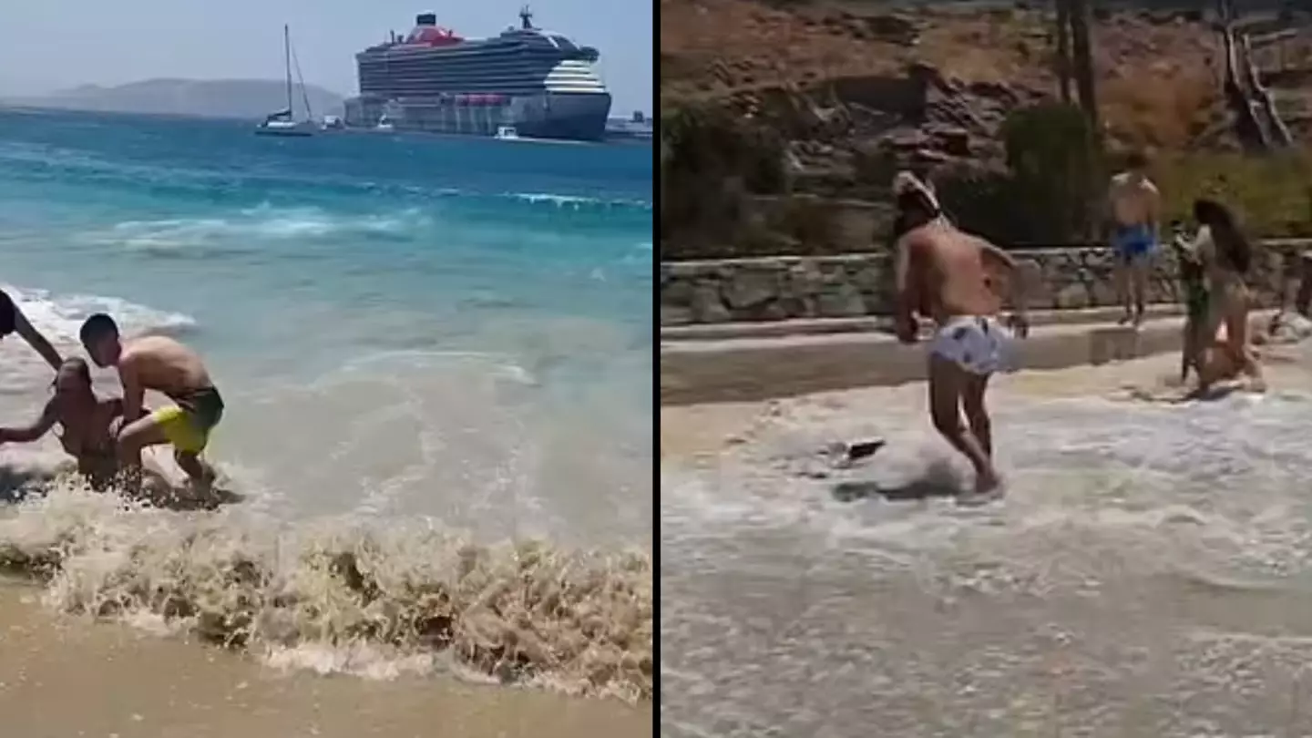 Captain arrested after swell from ship crashes over Mykonos beach injuring tourists