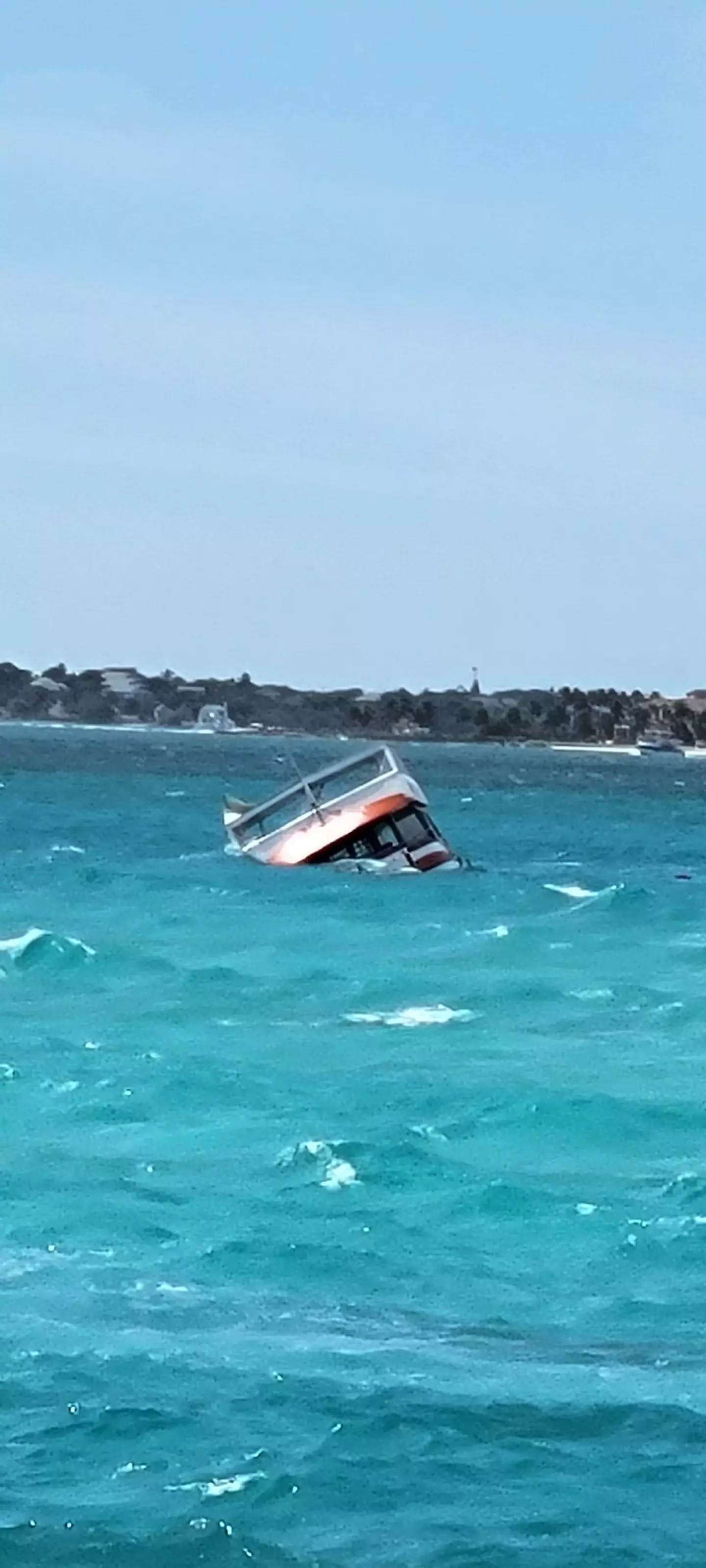 The excursion capsized after hitting some rough waves.